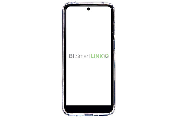 Home screen of a BI Mobile device with BI SmartLINK logo.